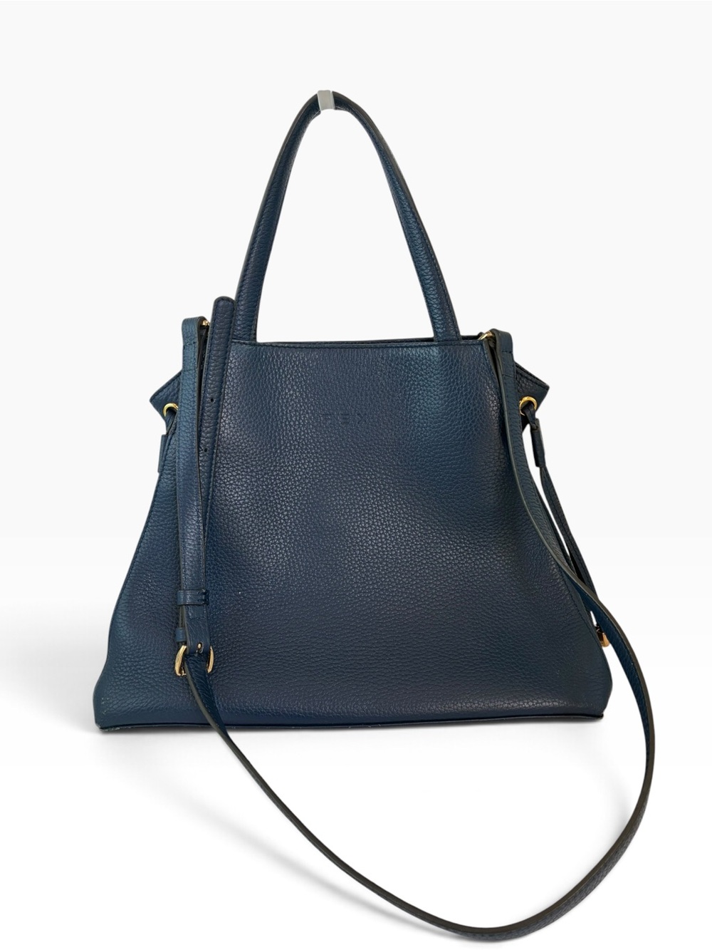 REX Navy Blue Pebbled Leather Satchel Shoulder Crossbody Bag Pink Interior